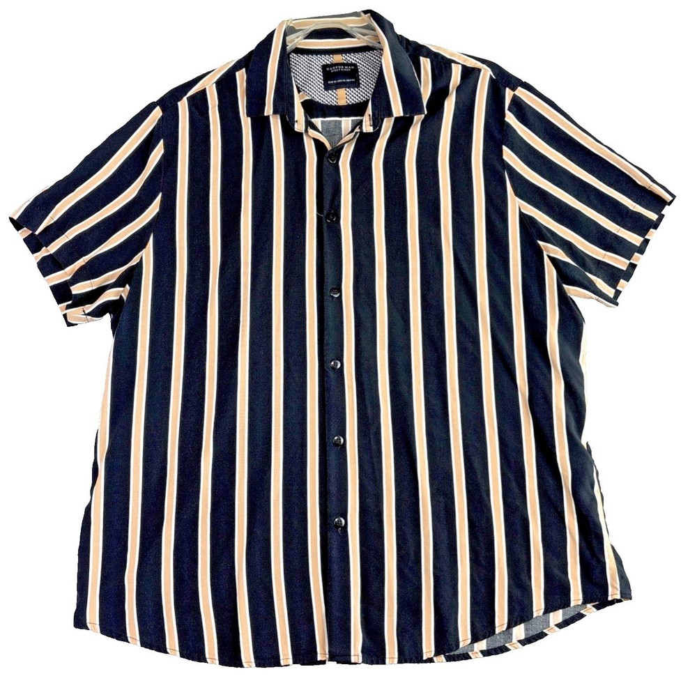 Cactus Man Ricky Singh Button Up Shirt XL Black Striped Viscose Casual Preppy