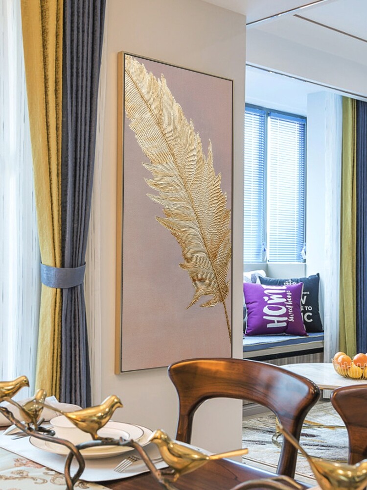 Hand Painted Gold Feather Oil Painting Light Luxury Scandinavian Home Decor