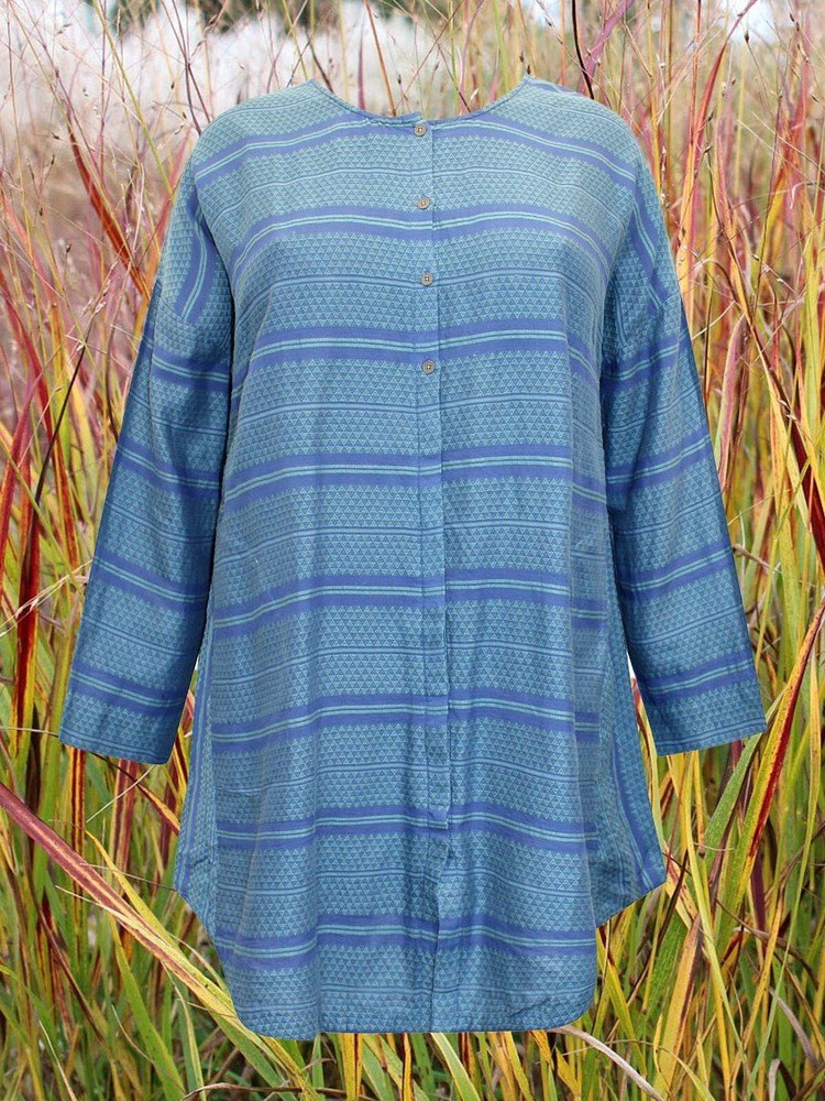New Gudrun Sjoden Blue Cotton Striped Button Through Tunic 8/10
