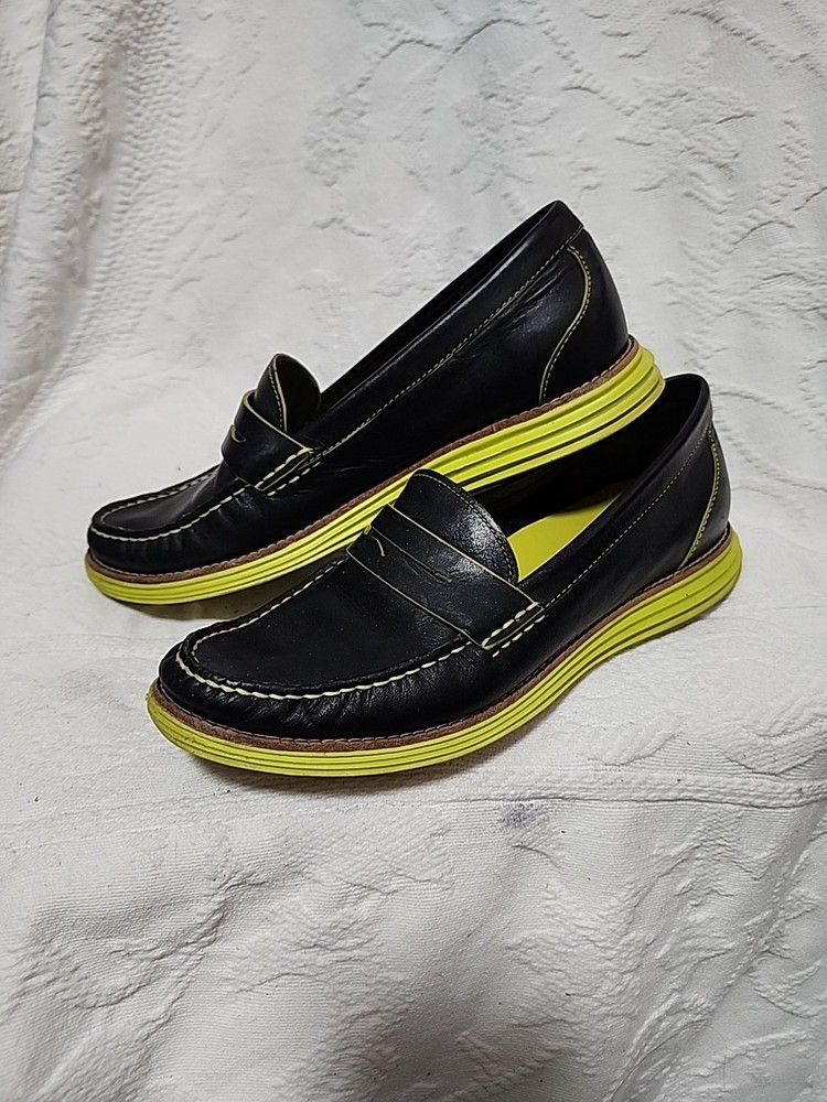 Women's Cole Haan LunarGrand Navy Leather And Yellow-green Loafers Size 7.5M