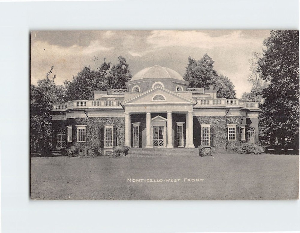 Postcard Monticello West Front Home of Thomas Jefferson Charlottesville Virginia
