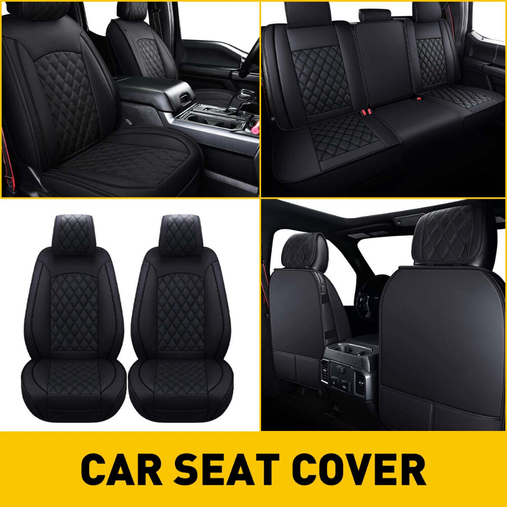Front Rear Seat Car Covers Leather Protectors Black For Ford F250 F350 F450