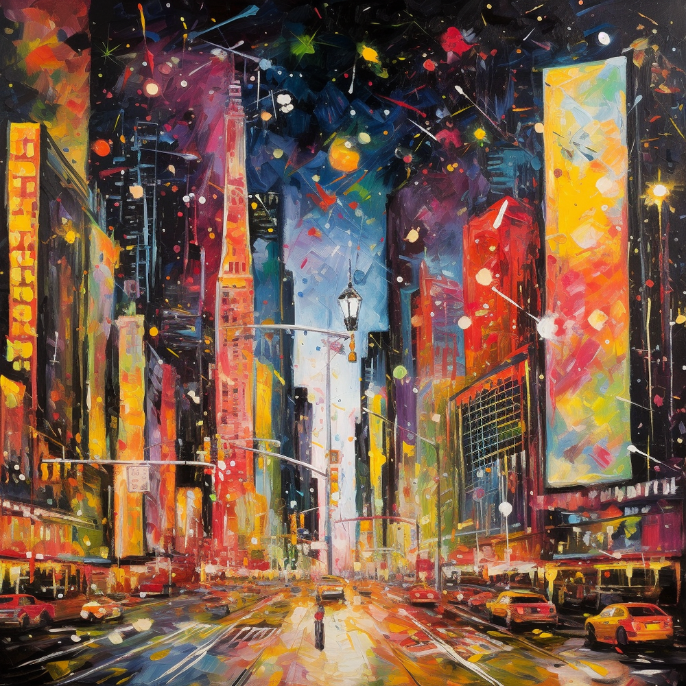 Abstract NYC City Never Sleeps - 24x24 Wall Art Print
