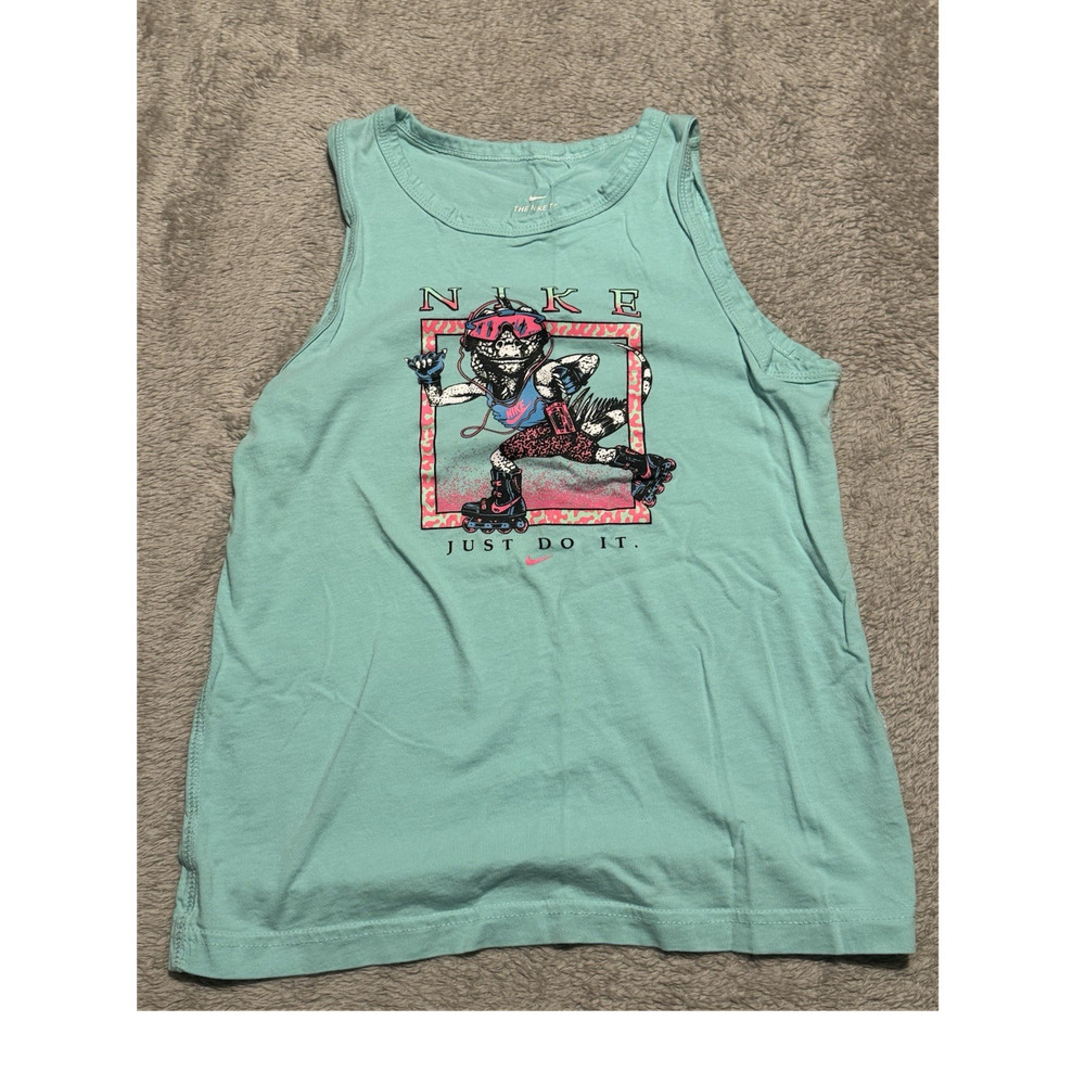 Nike Youth Medium Tank Top Green Graphic Logo Sleeveless Regular T-Shirt