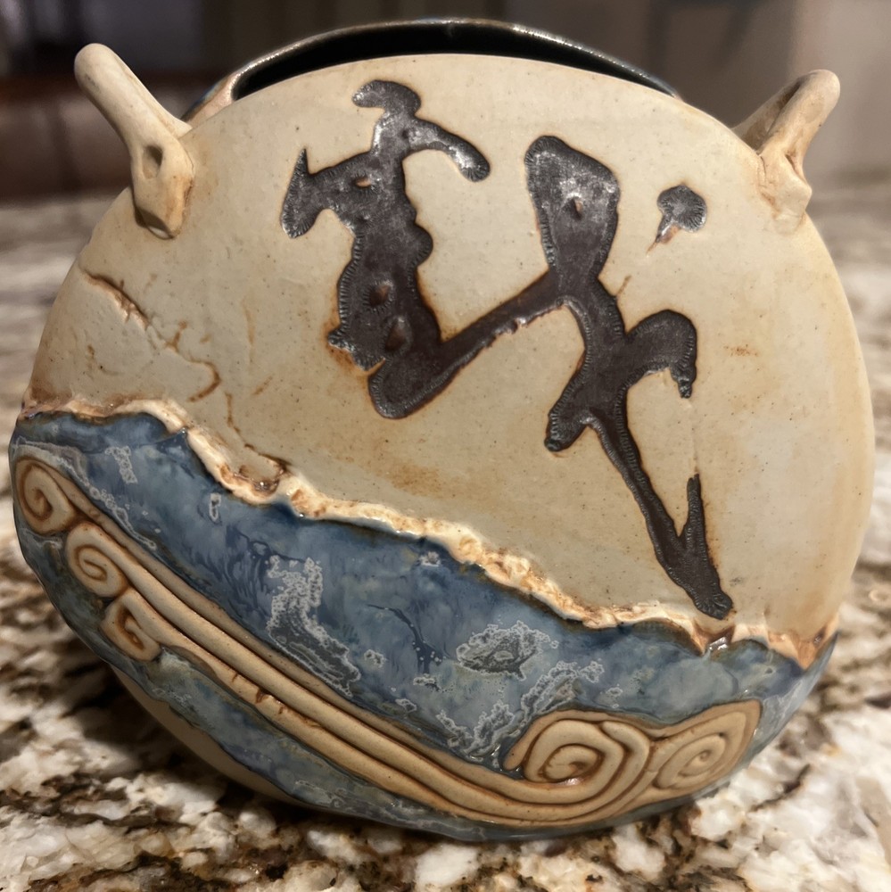 Malaysia Handicraft TenMoku Decorative Pottery Vase - Very Nice!