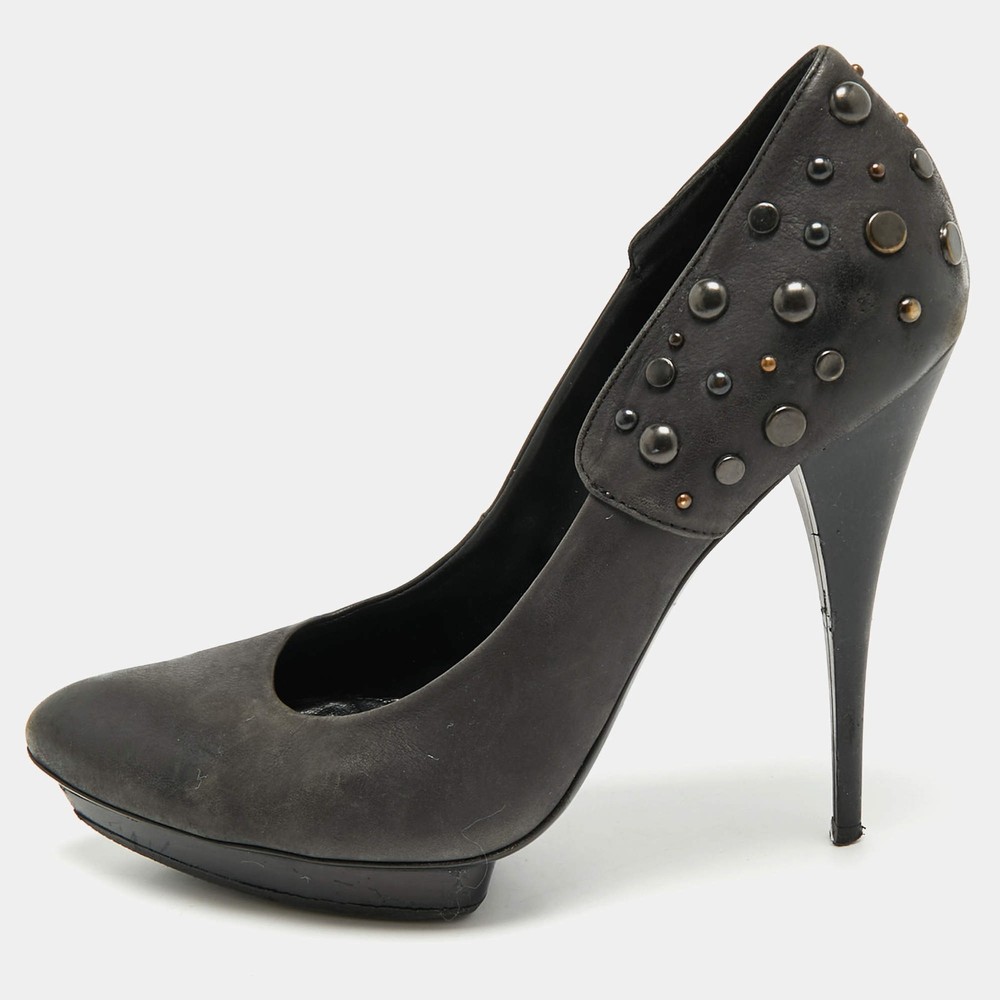 Alexander McQueen Black Leather Studded Platform Pumps Size 40