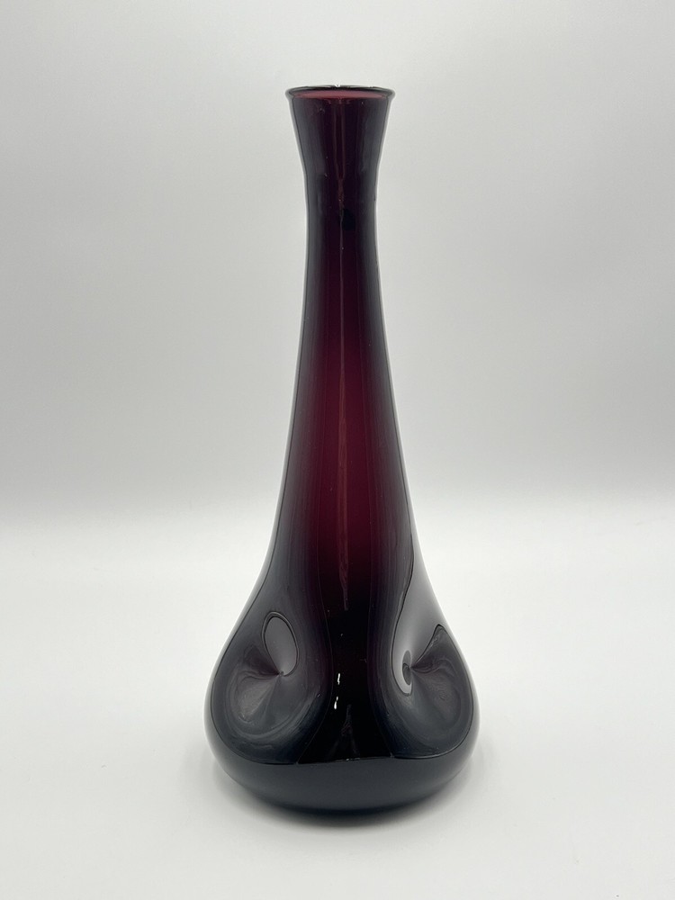 Vintage Empoli Amethyst Vase Art Glass 3 Dimple 13.5” Tall Marked Italia Purple
