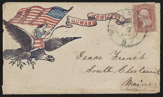 Photo of Civil War envelope,Columbia,American flag riding on eagle,1861-65
