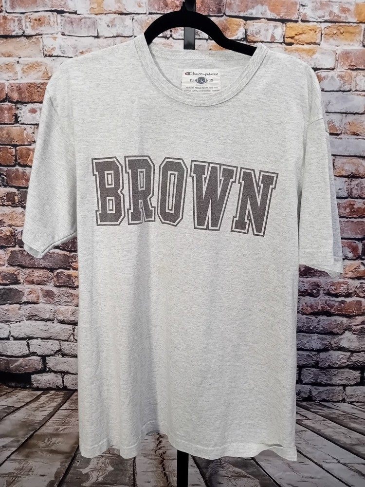 Vintage Champion Tag Brown University T-Shirt Gray Mens L