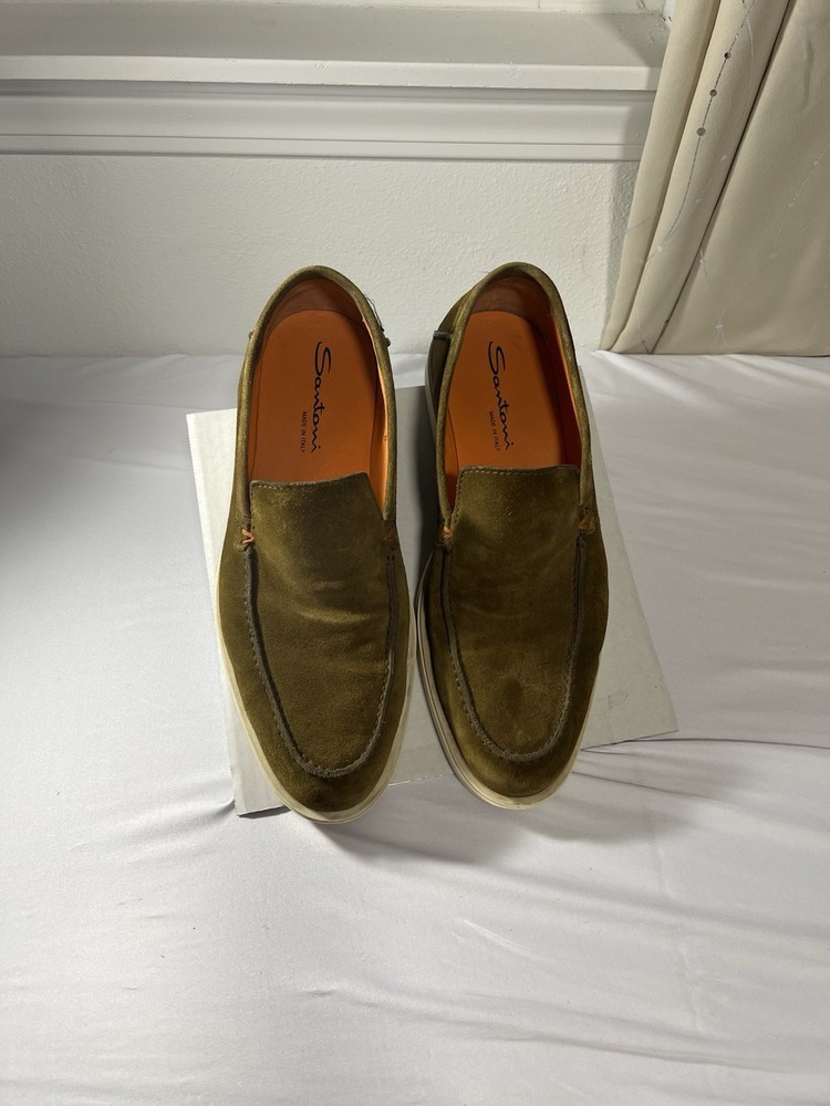 Santoni Men's Suede Loafers Brown Size US 8 Made In Italy Slip On Dress Shoes