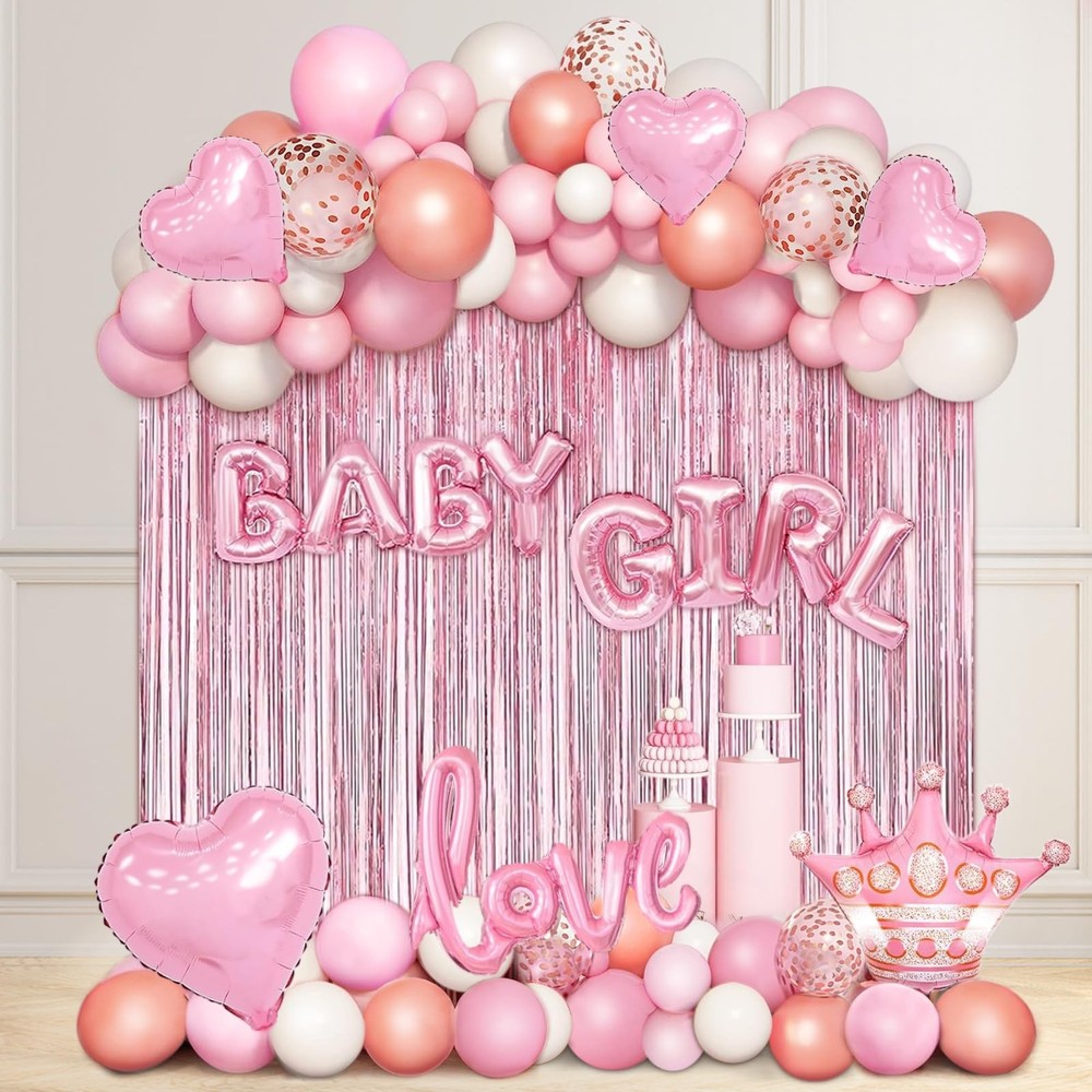 Baby Girl Pink And White Decorations For Shower Party Balloons Set Clearance