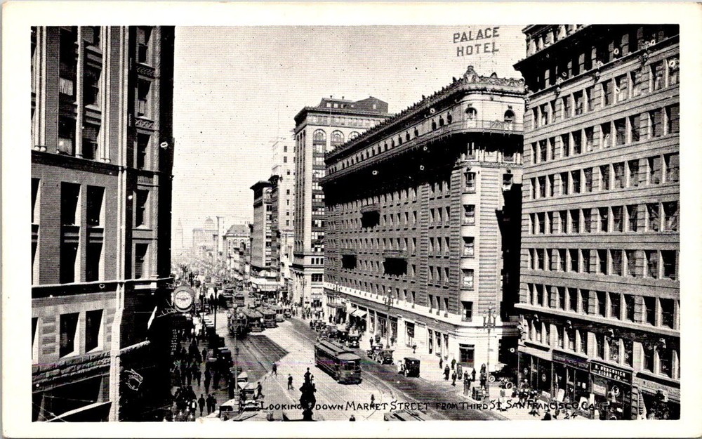 1930s Busy Downtown Street View San Francisco California Vintage Postcard