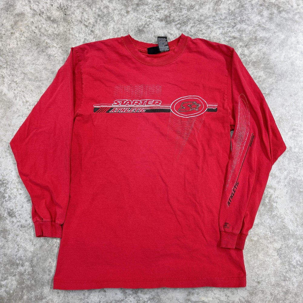 Starter Shirt Mens Medium Red Long Sleeve Athletic Graphic Logo Vintage Style