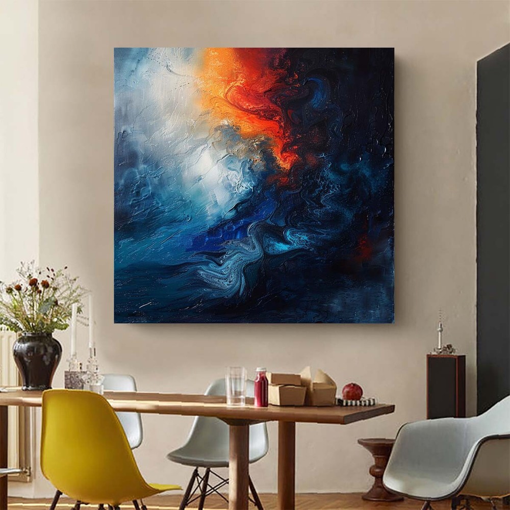 Blue Modern Handmade Abstract Oil Painting on canvsa Living Room red home decor