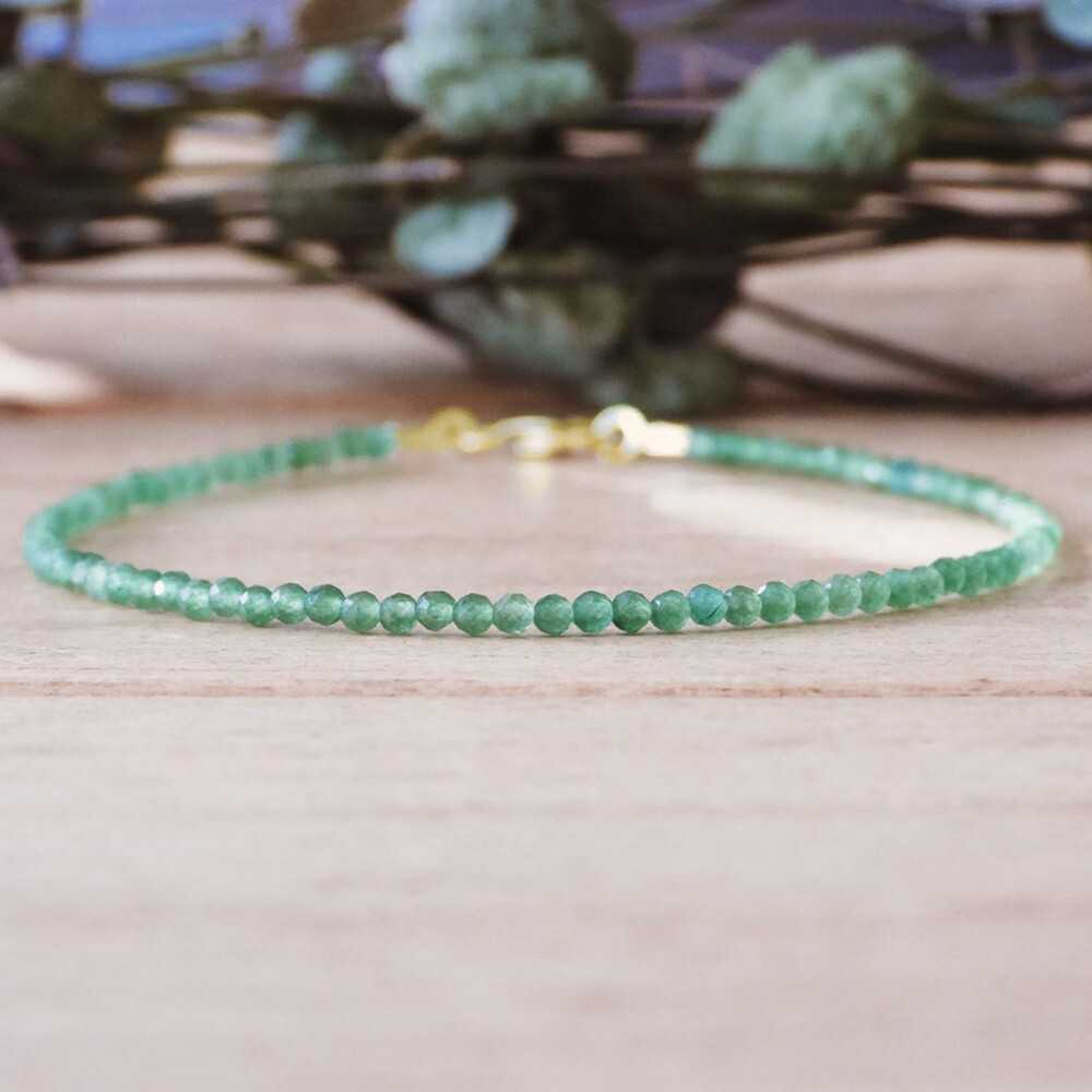 Natural Emerald Stone Bracelet Green Crystal Gemstone Braided Bracelet Healing