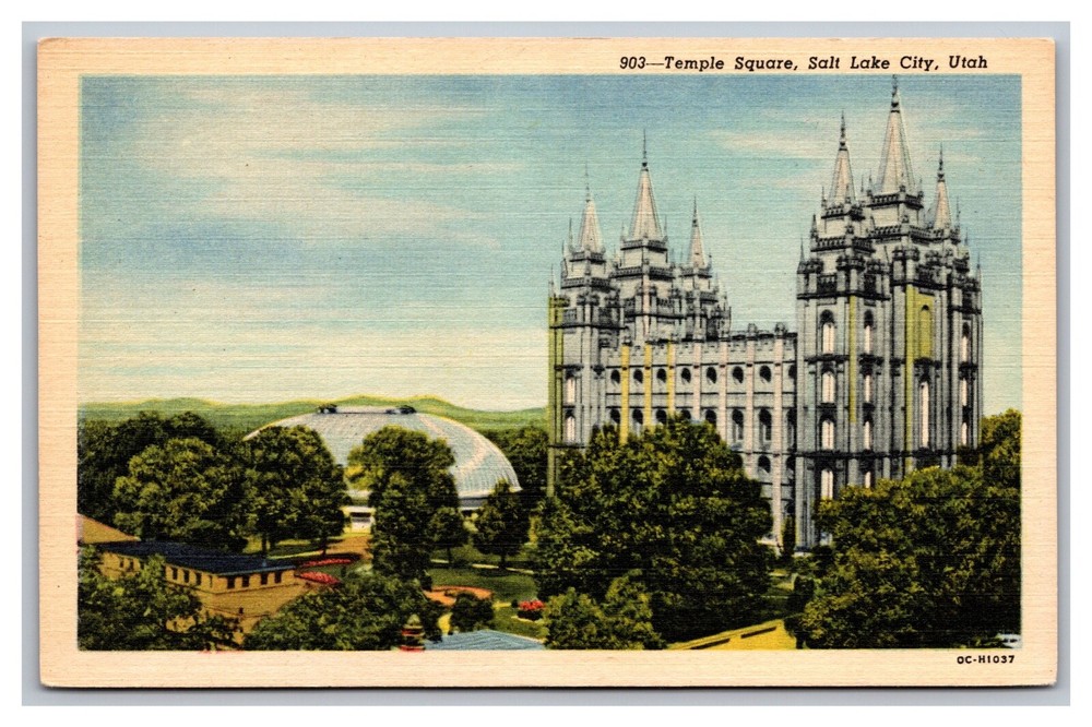 Salt Lake City UT Utah Temple Square Aerial View 903 Unposted Linen Postcard