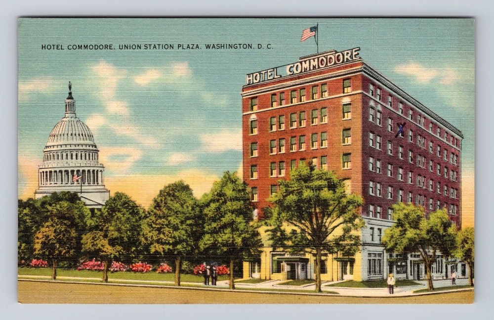 Washington DC, Hotel Commodore, Union Station Plaza, Antique Vintage Postcard