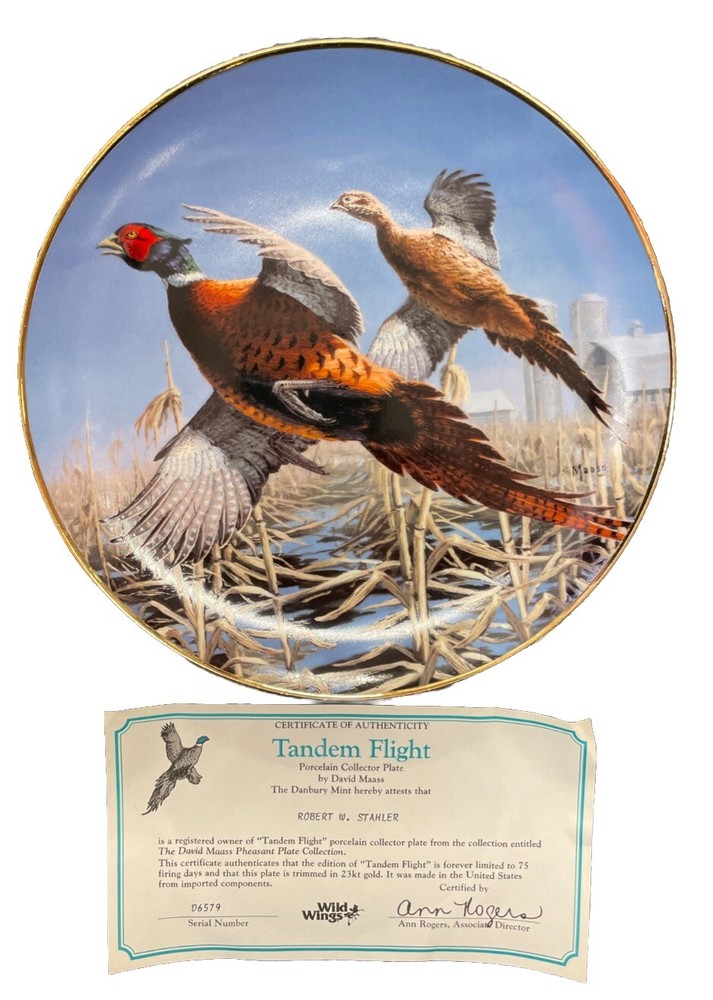 Tandem Flight Pheasant David Maass Danbury Mint Collector Plate
