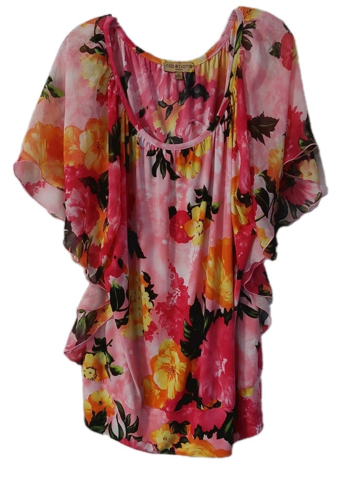 Notations Womens Shirt Size 3x Floral Batwing Blouse Top Multicolored