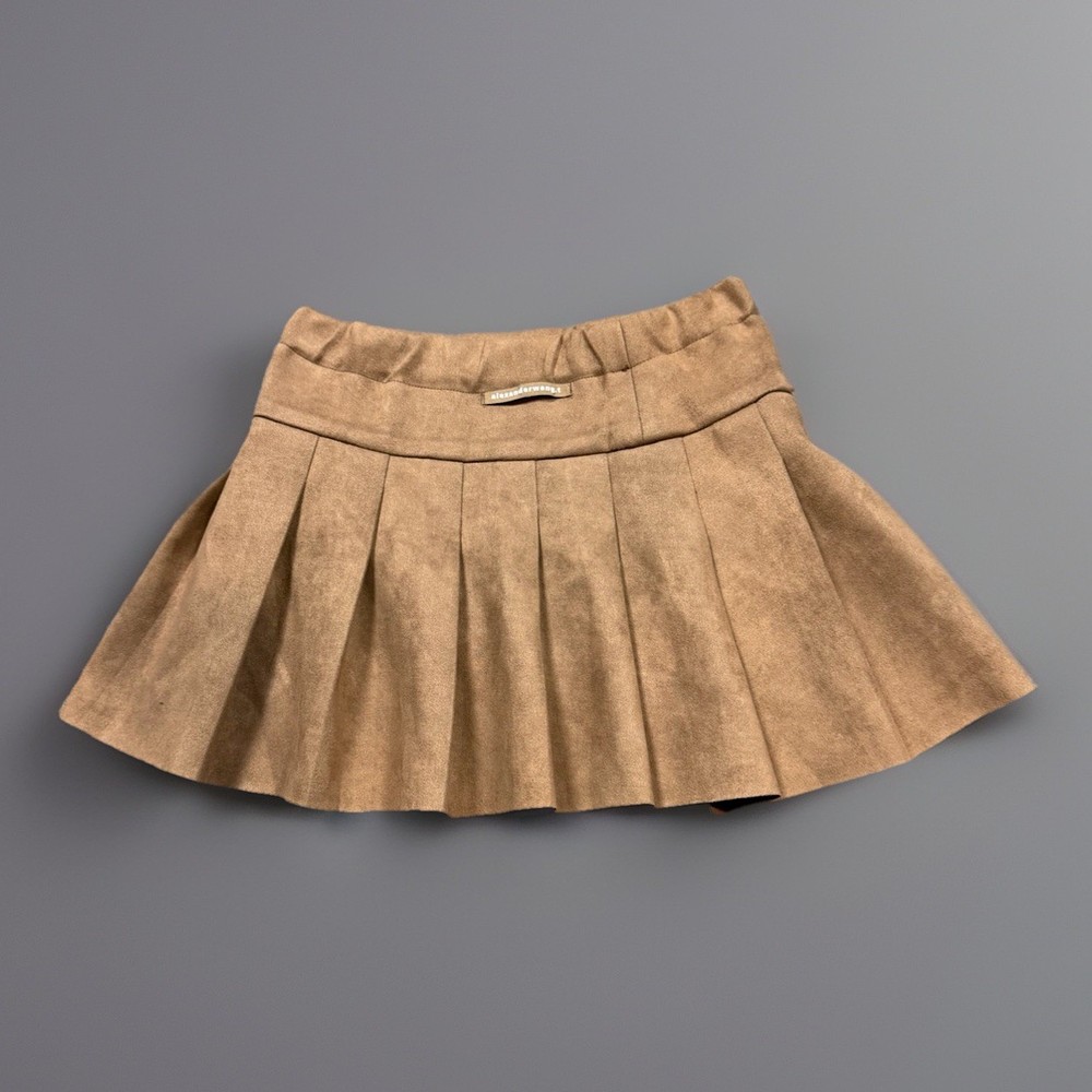 Alexander Wang. T Brown Faux Suede Pleated Mini Skirt Women's Size Small Rare