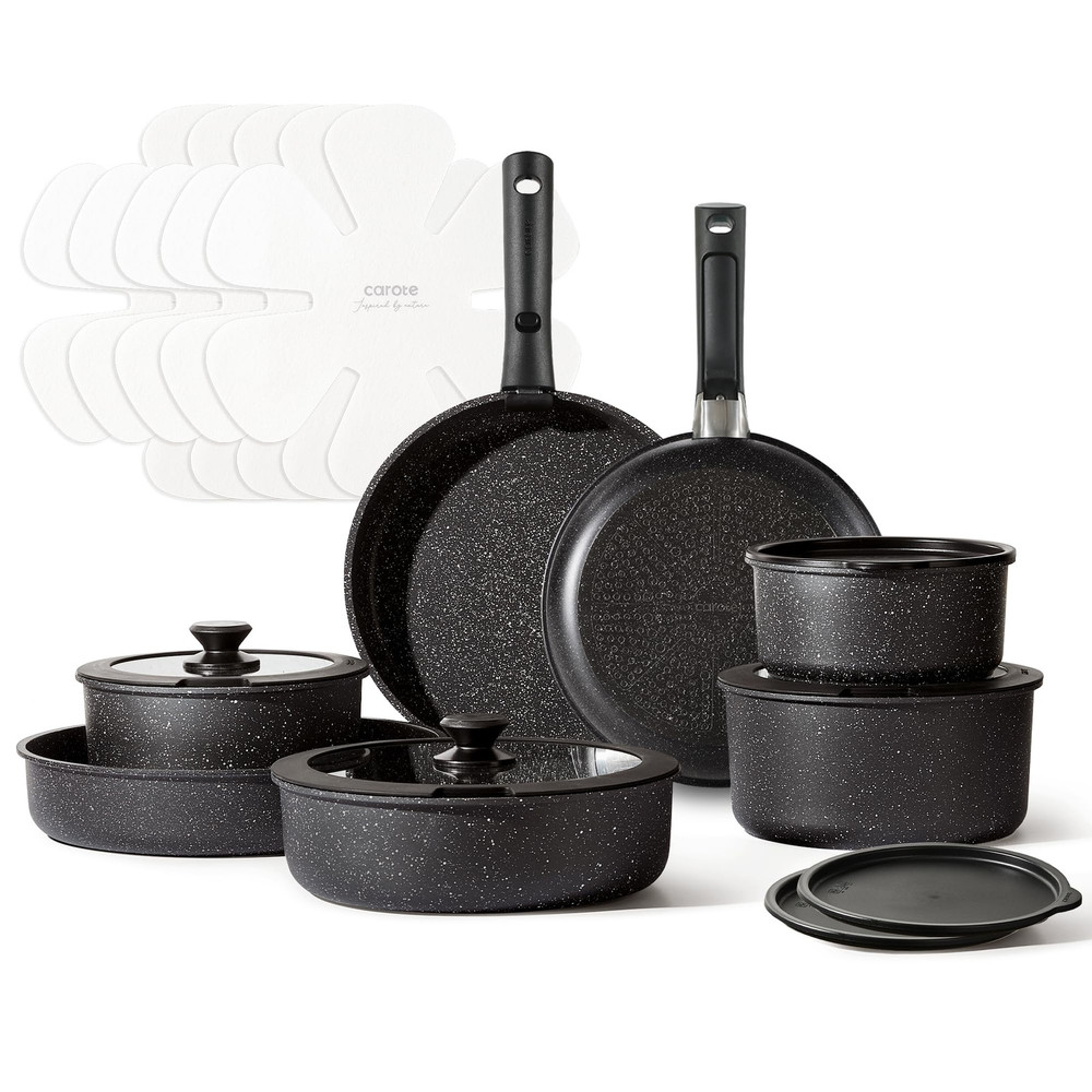 21pcs Nonstick Pots and Pans Set with Detachable Handles for Induction Cookware