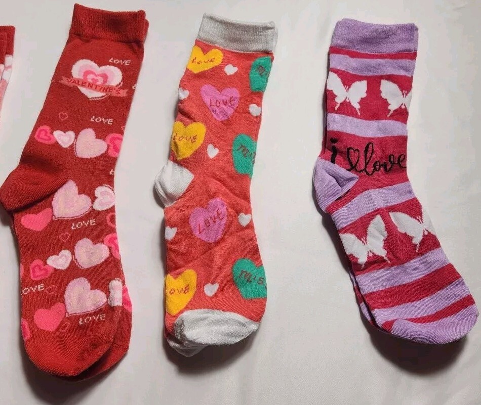 3 Pair Valentines Day Socks,Heart Print Crew Socks for Women, Very Quality Made
