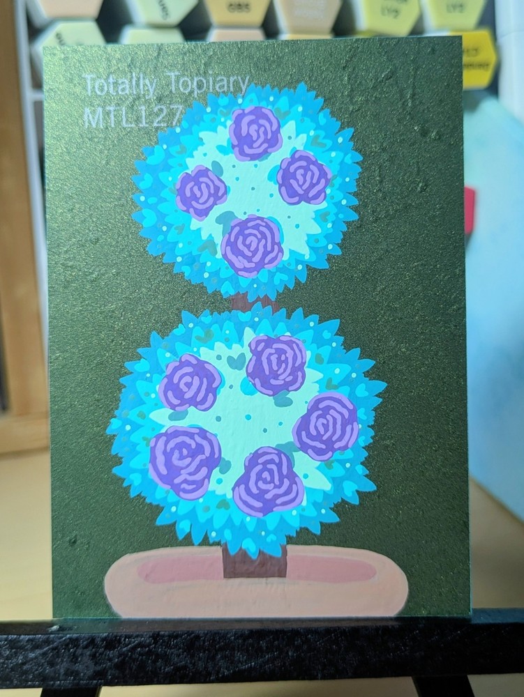 ACEO Original Art Card - Totally Topiary Roses on Paint Swatch - 2.5in x 3.5in