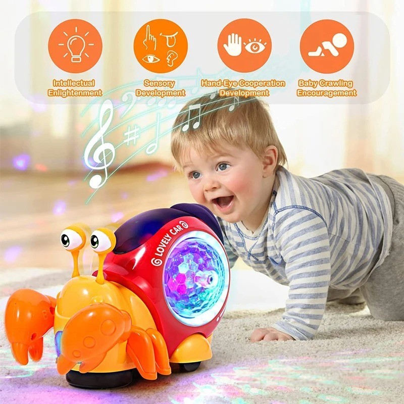 Crawling Crab Baby Toys with Music Light Up Interactive Musical Toys for Baby Da