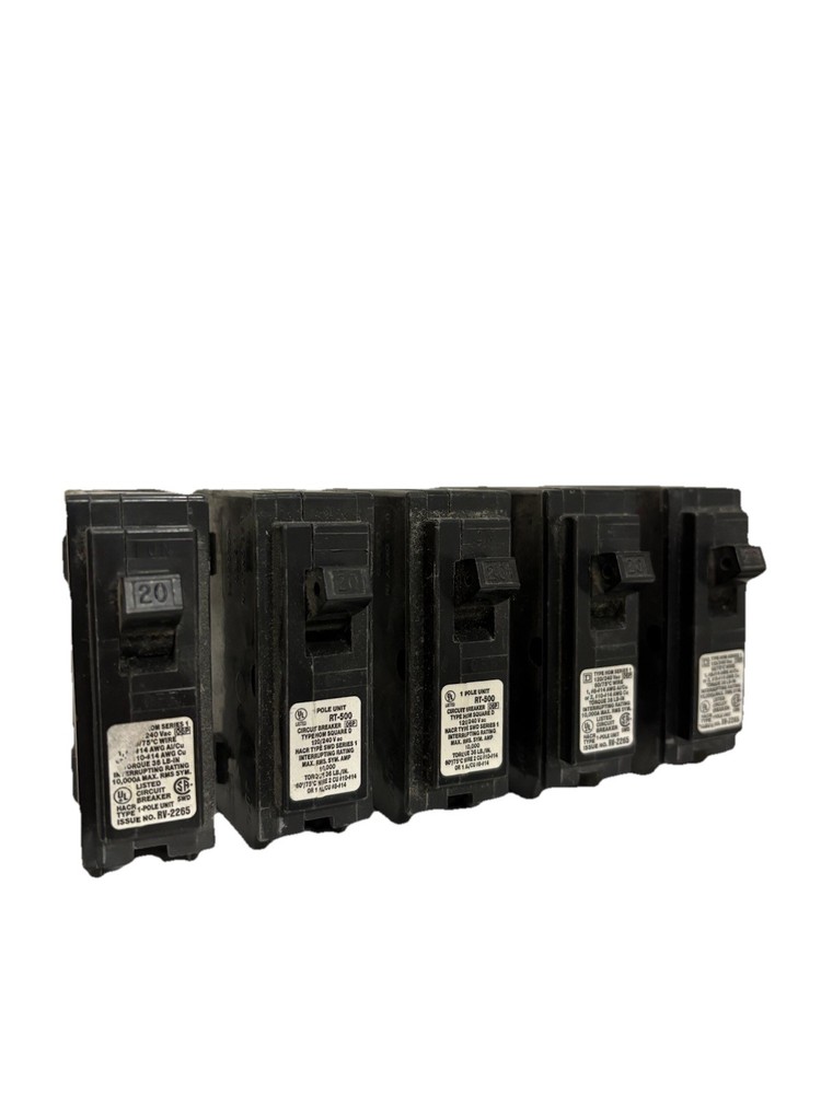(Lot Of 5) Square D HOM120 1 Pole 20 Amp Homeline Circuit Breakers