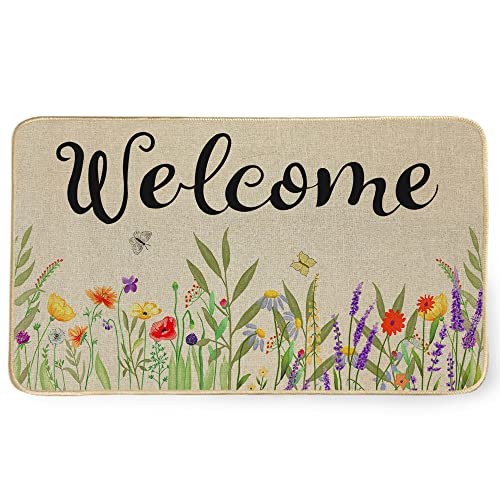 Spring Welcome Flower Non-Slip Doormat 17 x 29 Inch Decorative Entry Rug