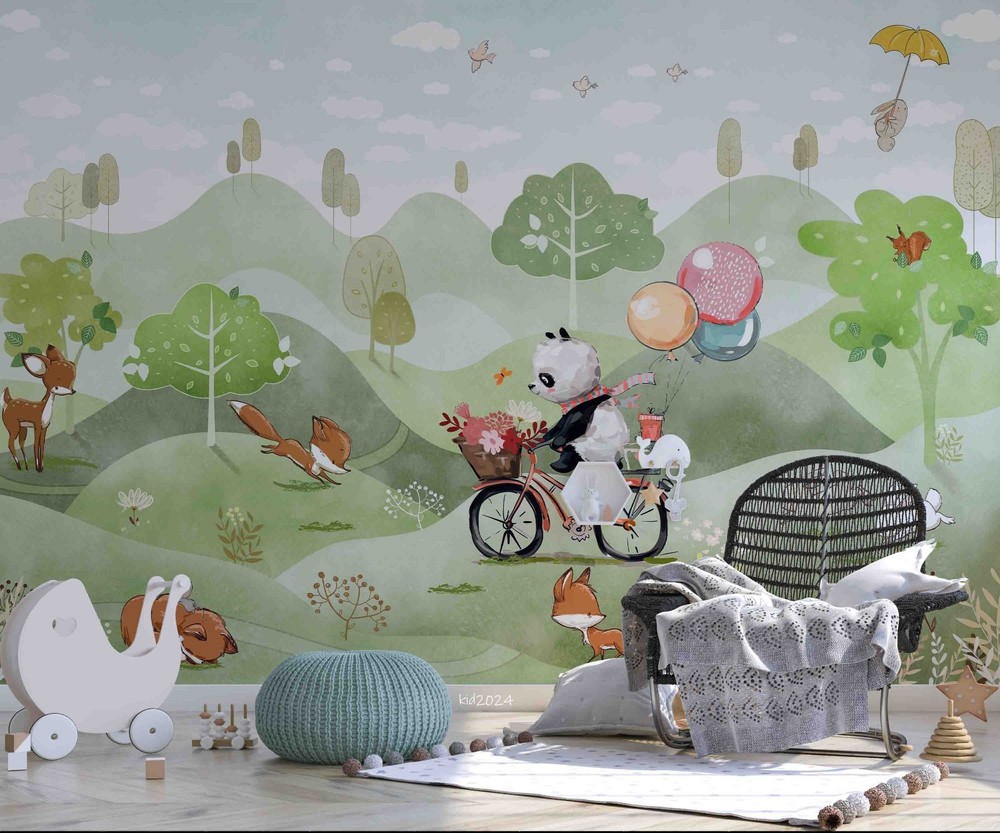 3D Mountain Forest Animal Cartoon Wall Murals Wallpaper Murals Wall Sticker