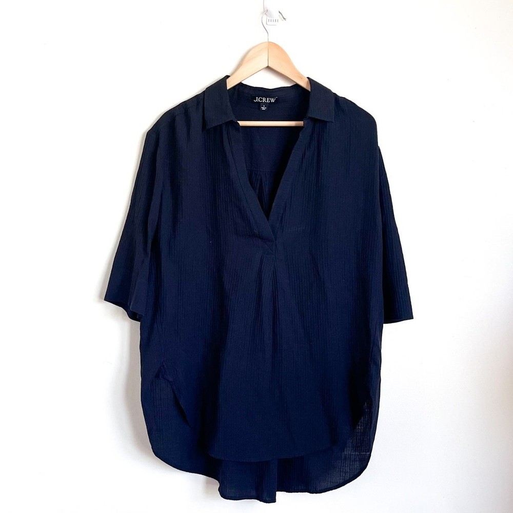 J Crew Womens Gauze Coastal Tunic Shirt Size S Black Oversized Minimalist