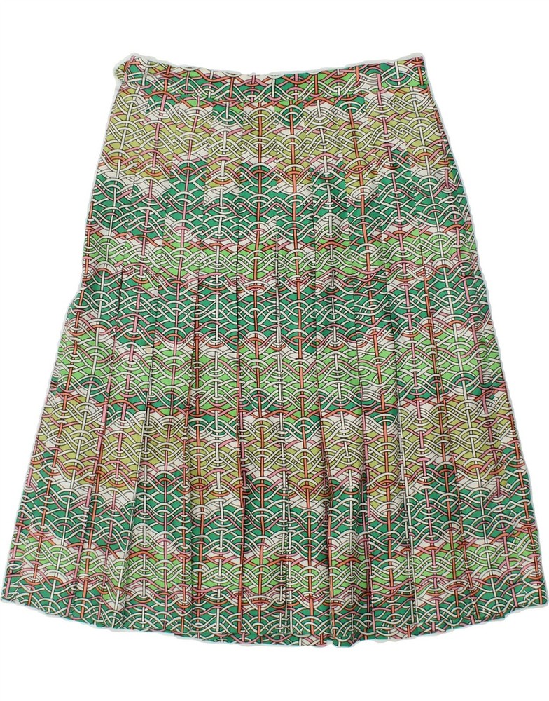 Vintage Green Abstract Pleated Skirt W30 Medium AZ08-image