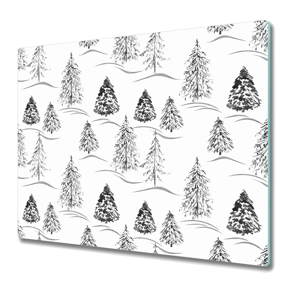 Glass Induction Ceramic Hob Cover Winter Watercolour Forest Trees 60x52