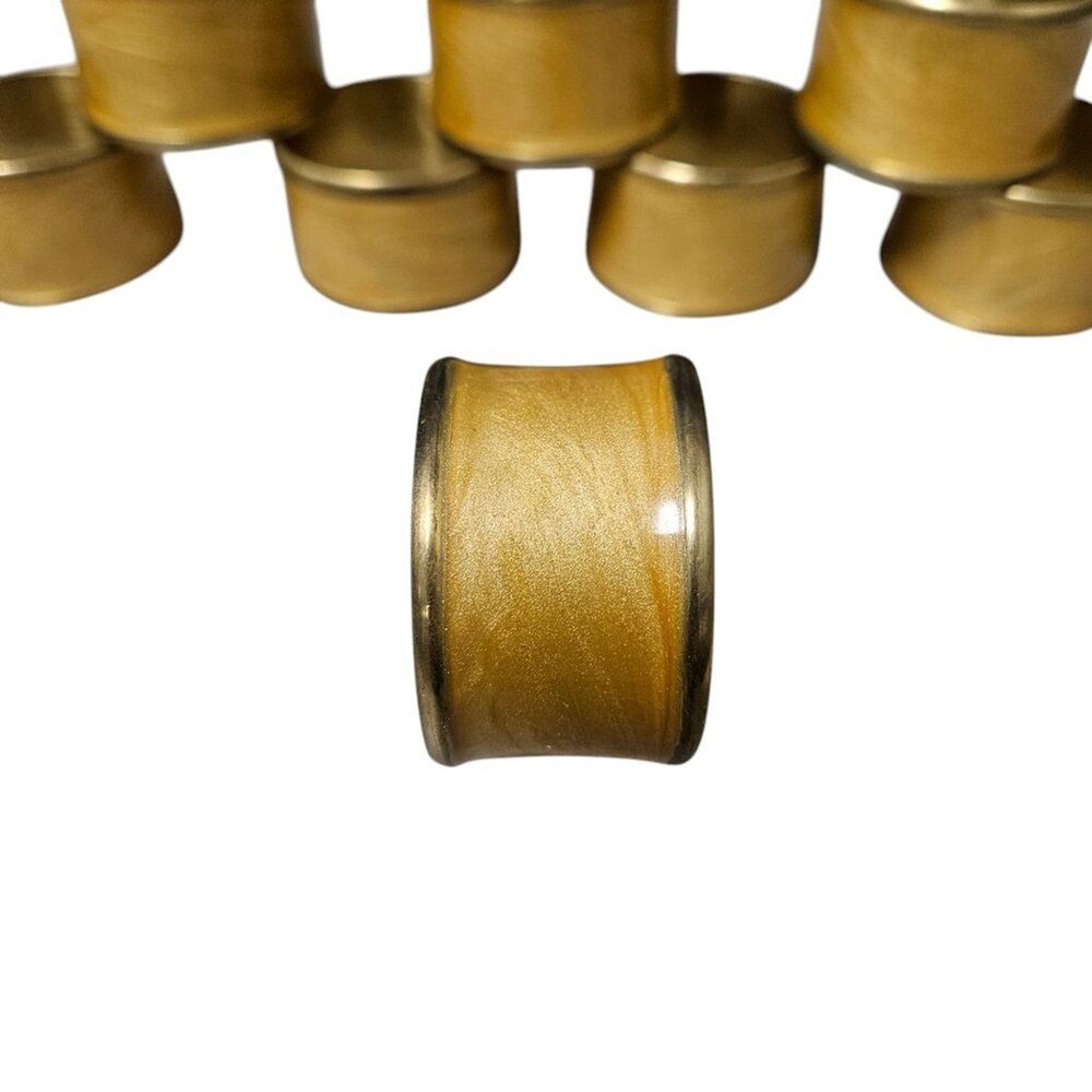 Lenox Laurel Leaf Set of 8 Napkin Rings - Pearlized Gold Enamel and Brass