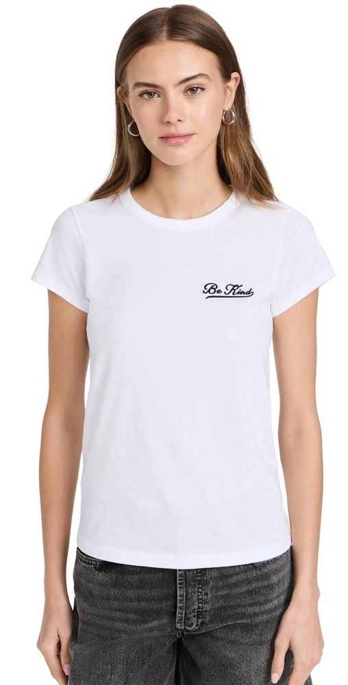 Rag & Bone Embroidered Be Kind Organic Cotton Tee White Minimalist Medium