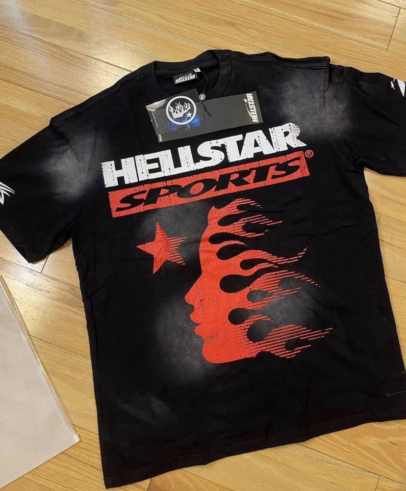 Hellstar Sports Graphic Print Men's Cotton T-Shirt Black Red White Short Sleeve