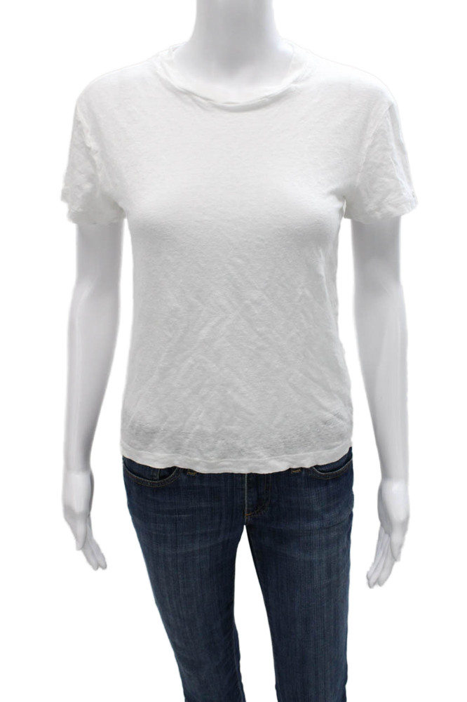 Vince Women Basic Linen Crew Neck Short Sleeve T-Shirt White Size SFree Shipping in US $100+ Orders | $6.95 Orders Below
