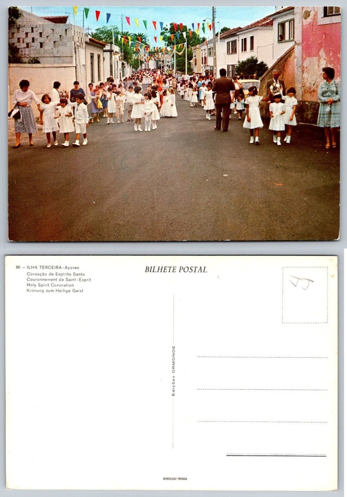 Azores Ilha Terceira Holy Spirit Coronation Procession Vintage Postcard