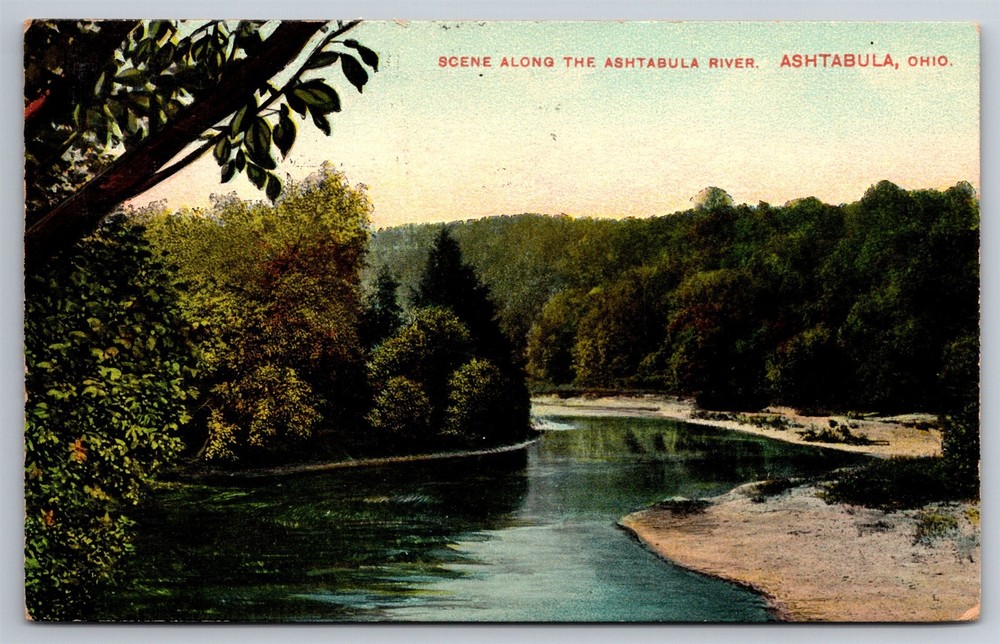 Ashtabula River Scene Countryside Ashtabula OH C1909 Postcard AB21