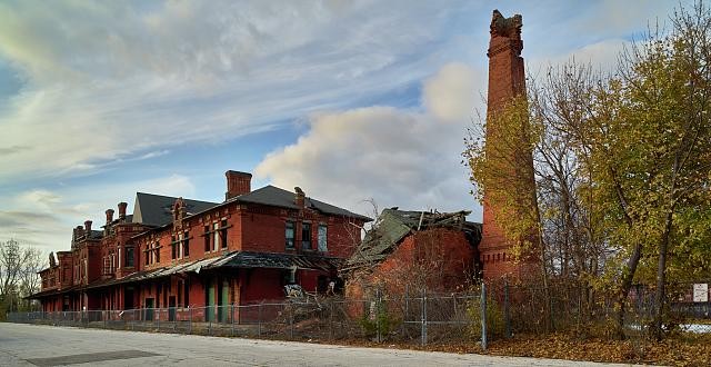 1881 train station Sagn historic photo, portion abandoned, collapsed, places