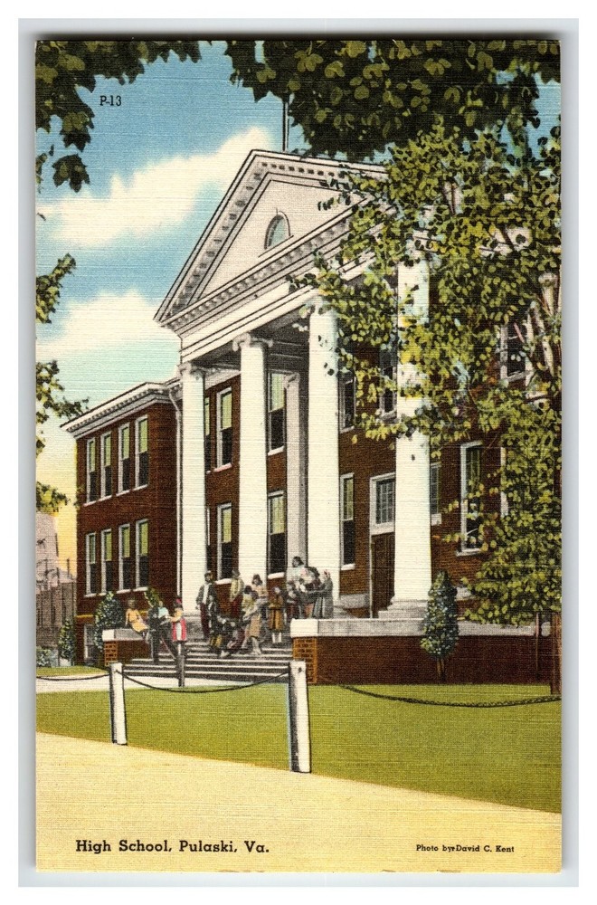 Vintage Linen Postcard High School Pulaski Virginia by David C. Kent