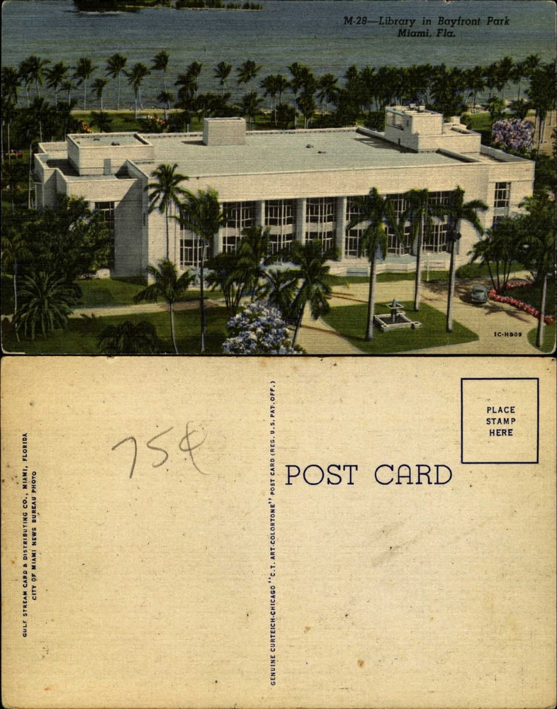 Library in Bayfront Park Miami Florida linen 1940s