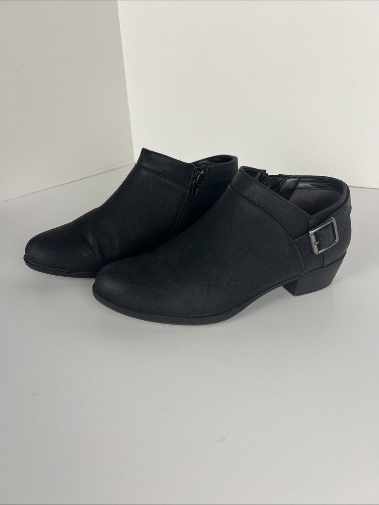 Lifestride Alexi Womens Ankle Boot Size 8 Black Faux Leather Zip Ladies Booties