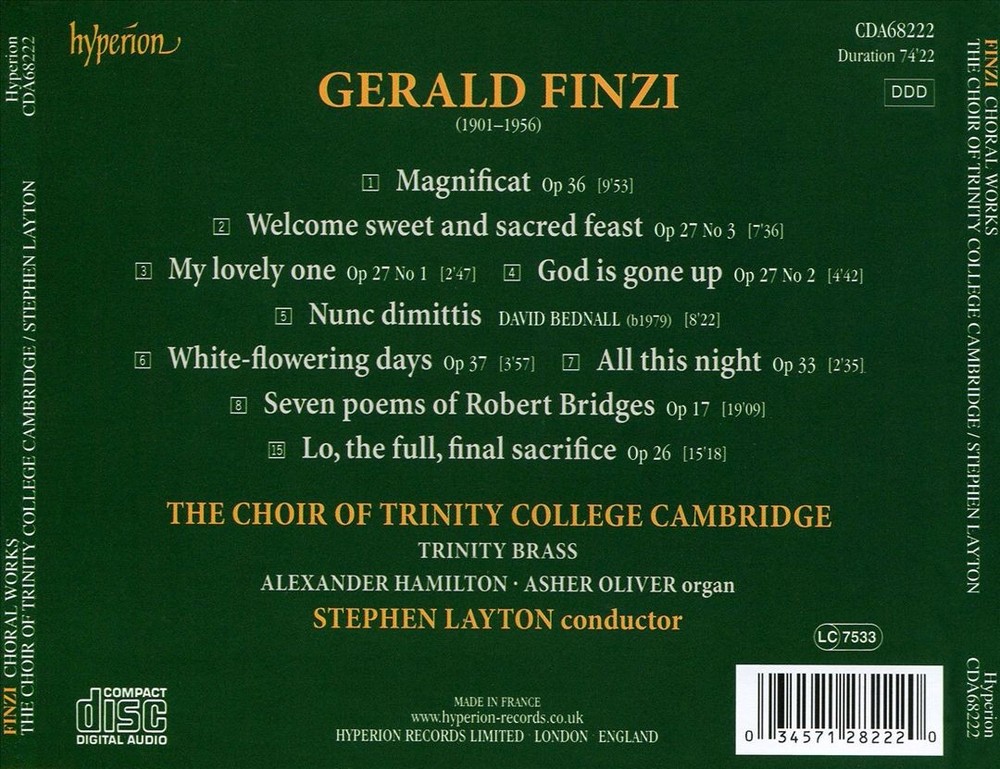 The Choir Of Trinity College, Cambridge / Stephen Layton Finzi: Choral Works New