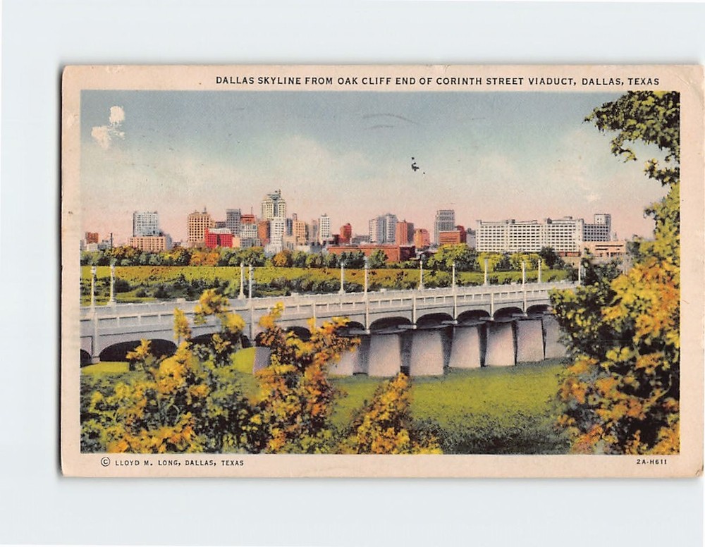 Postcard Dallas Skyline From oak Cliff End Corinth Street Viaduct Dallas Texas