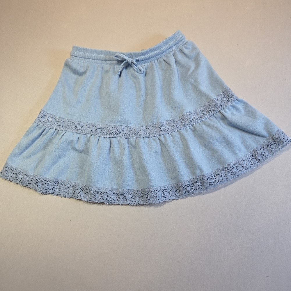 Treasures by Shabby Chic Fleece Skirt Small Blue Lace Trim Tiered Cottagecore