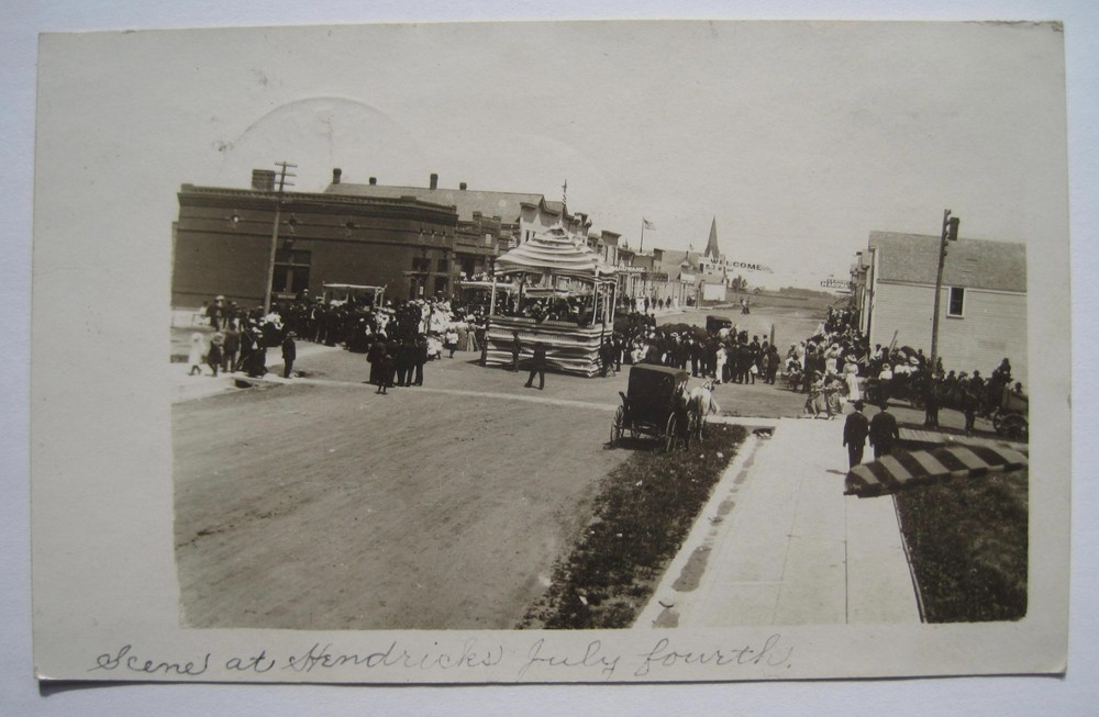 Hendricks MN 4th of July Parade on Street Old 1908 RPPC Postcard; Lincoln County
