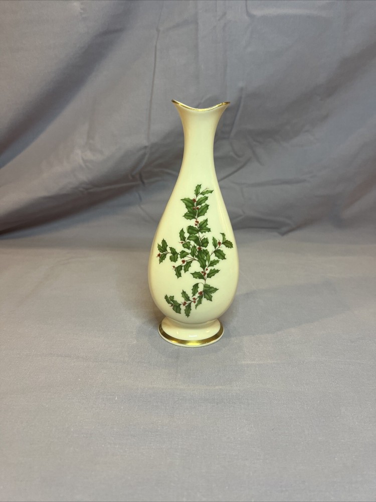 LENOX CHRISTMAS HOLIDAY HOLLY  VASE Table ACCENT BUD DECO 7” SMALL-image
