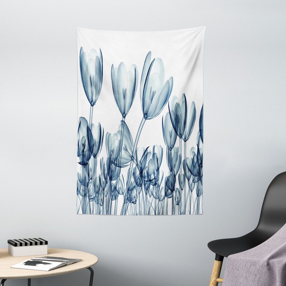 Teal White Tapestry Flower X-Ray Picture Print Wall Hanging Decor